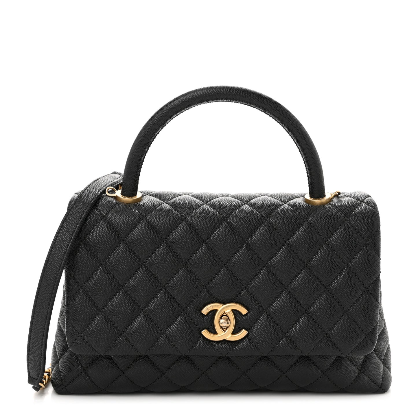Caviar Quilted Small Coco Handle Flap Black