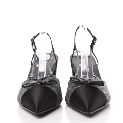 Chanel Tweed Satin Cap Toe CC Slingback Pumps 40 Black Grey 2 of 9