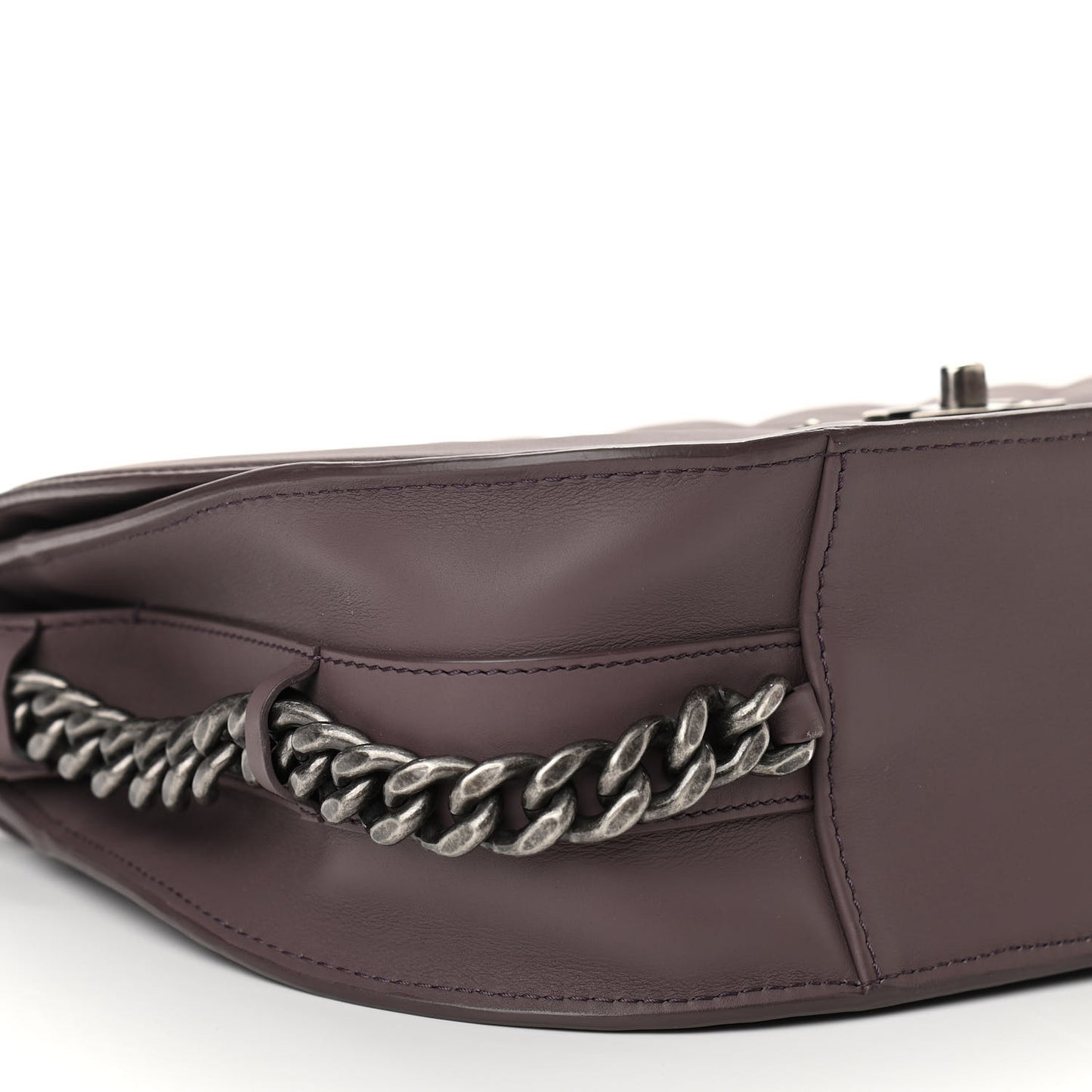 Calfskin Quilted Large Double Chained Messenger Flap Purple