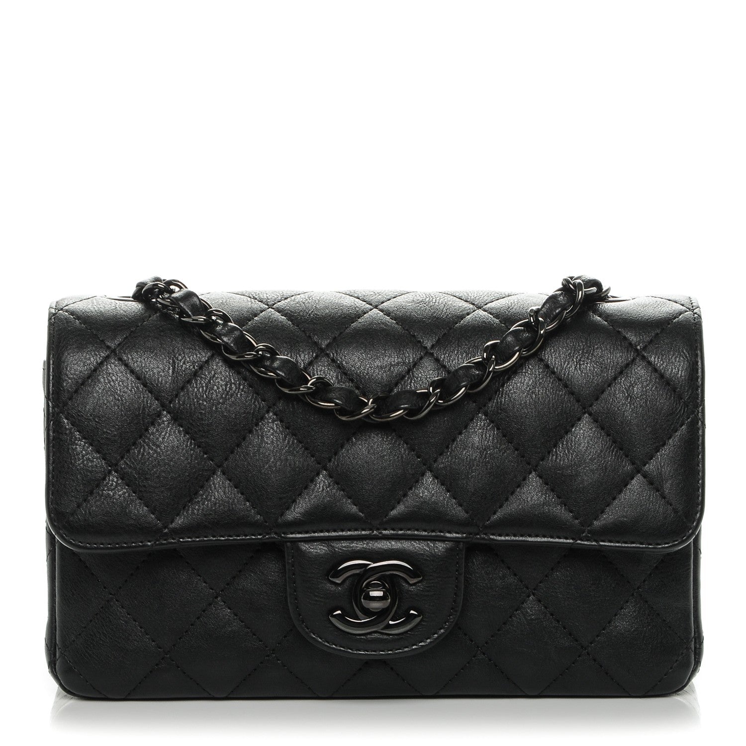 Chanel Crumpled Calfskin Quilted Mini Rectangular Flap So Black 1 of 7