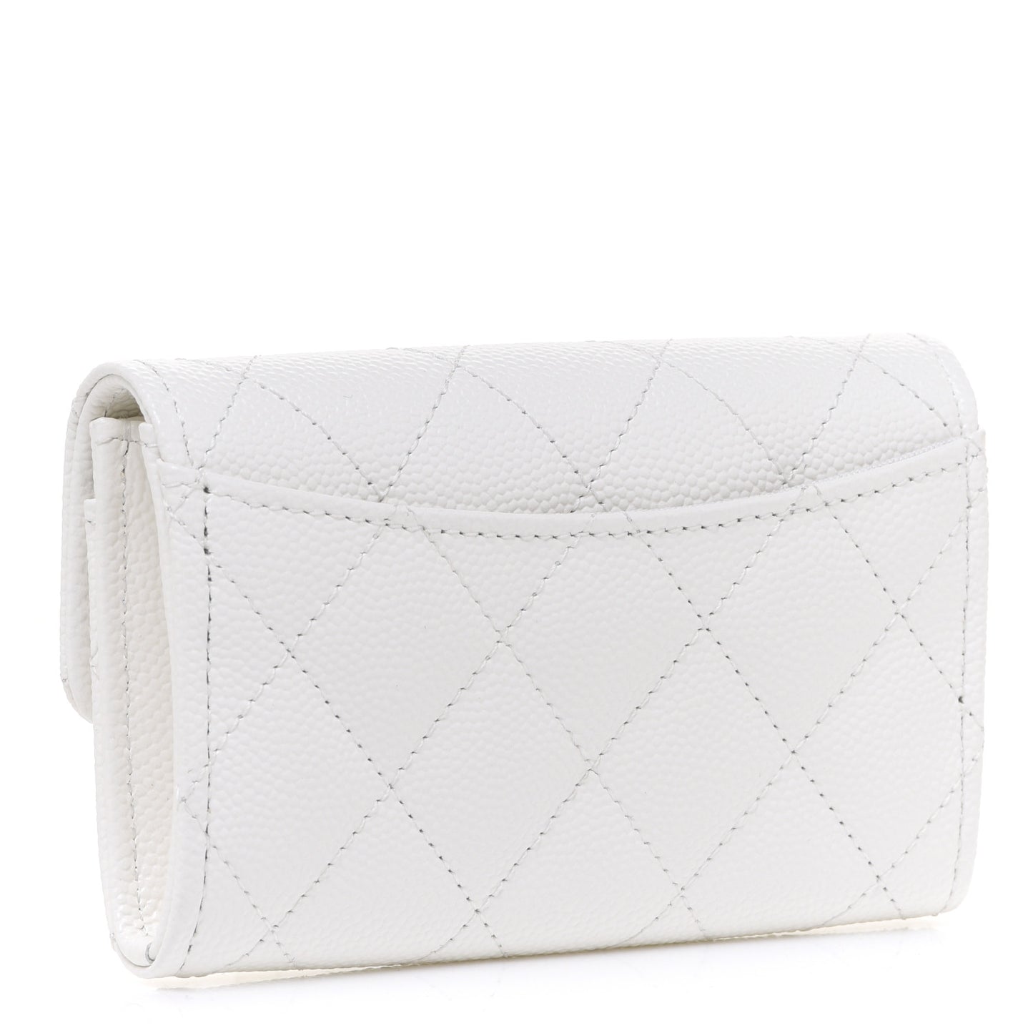 Caviar Quilted Flap Card Holder Wallet White