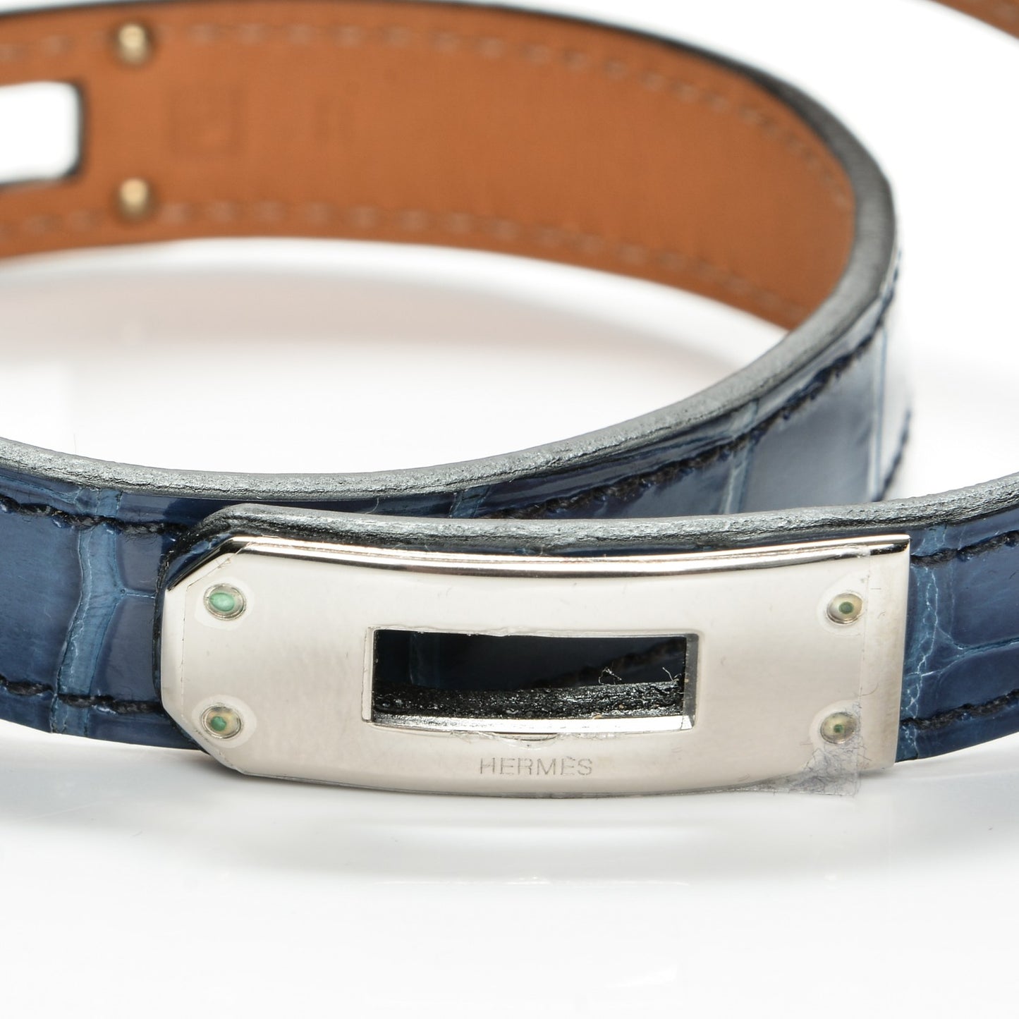 Shiny Alligator Kelly Double Tour Bracelet S Bleu Roi
