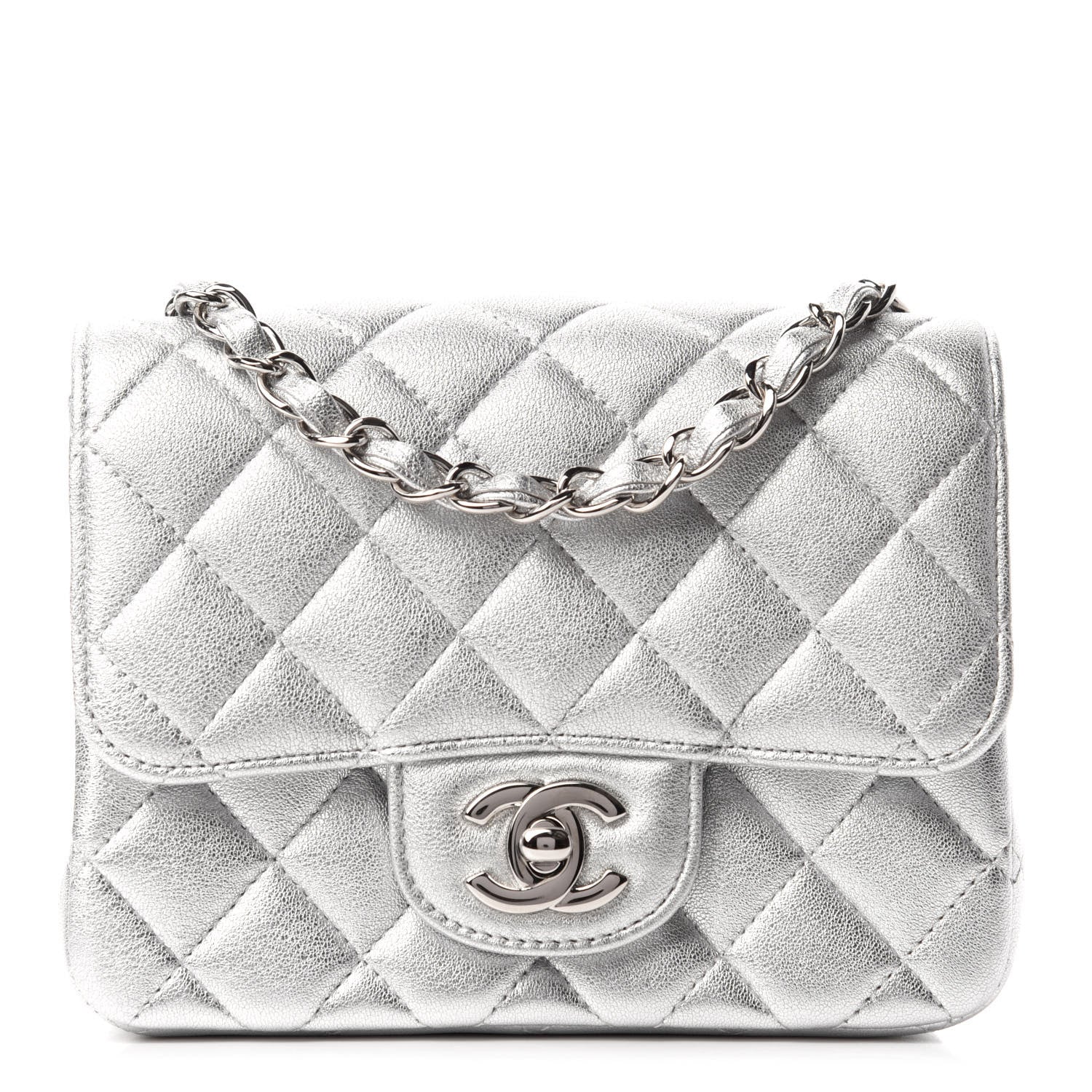 Chanel Metallic Lambskin Quilted Mini Square Flap Silver 1 of 11
