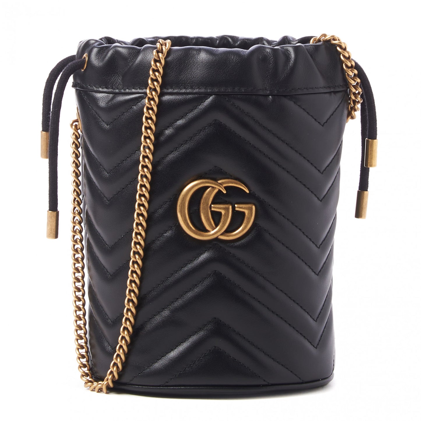 Calfskin Matelasse Mini GG Marmont 2.0 Bucket Bag Black