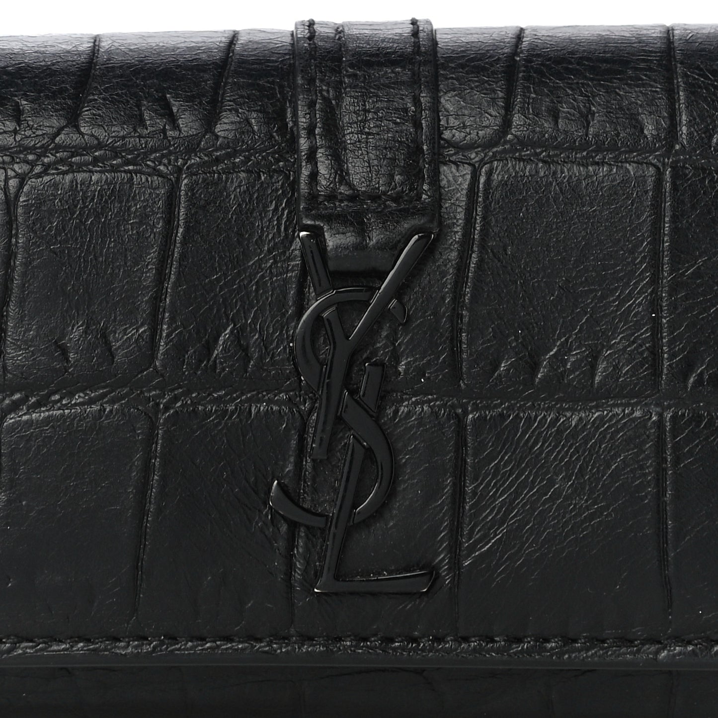 Calfskin Crocodile Embossed Key Holder Wallet Black