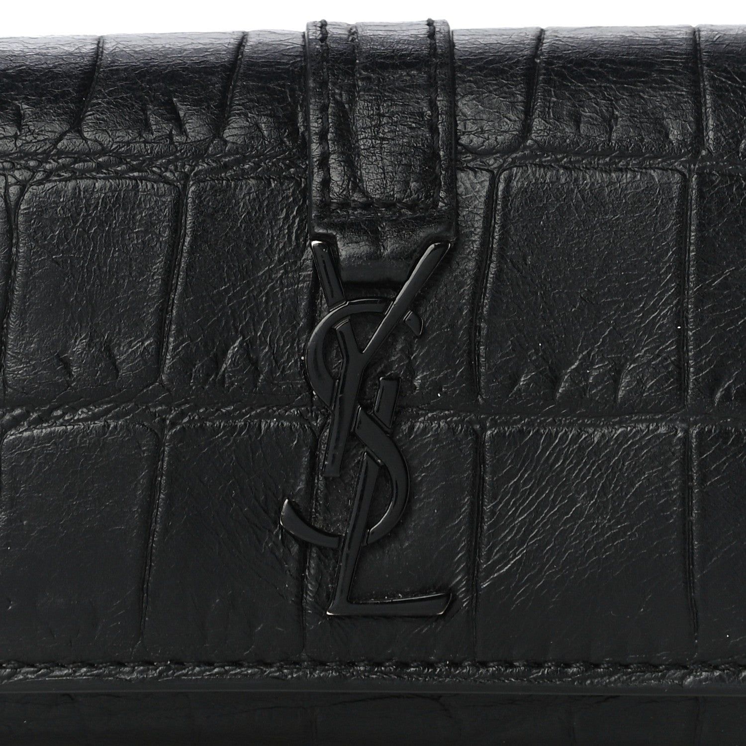 Saint Laurent Calfskin Crocodile Embossed Key Holder Wallet Black 7 of 11