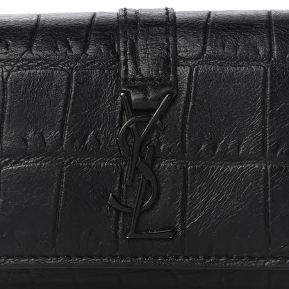 Saint Laurent Calfskin Crocodile Embossed Key Holder Wallet Black 7 of 11