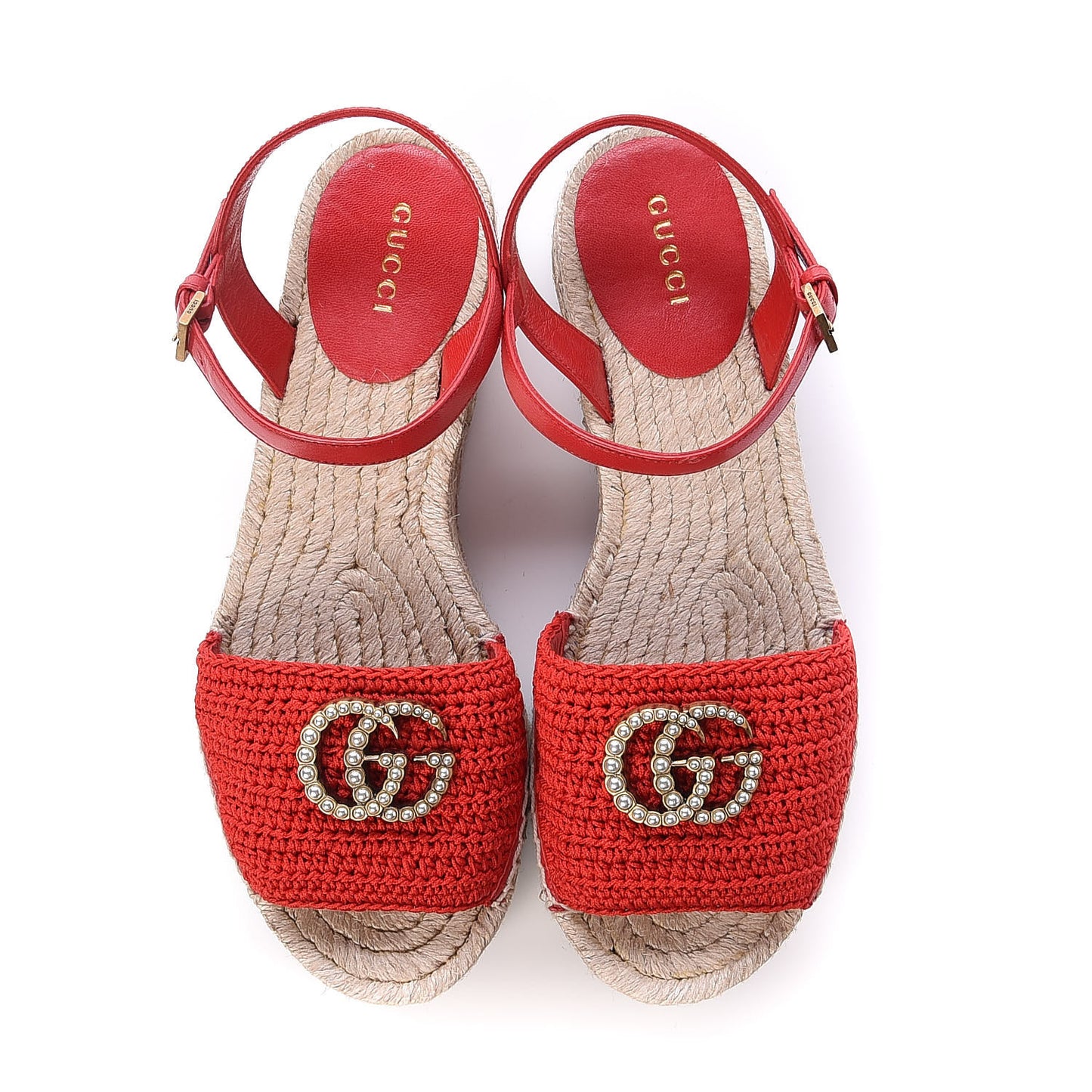 Cotton Malaga Kid Crochet Pearly GG Lilibeth Espadrille Platform Sandals 36 Hibiscus Red