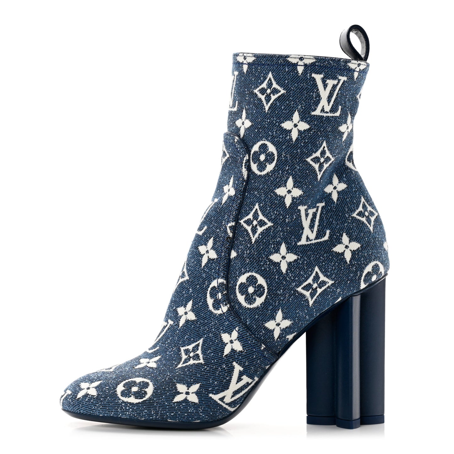 Denim Monogram Silhouette Ankle Boots 36 Navy Blue