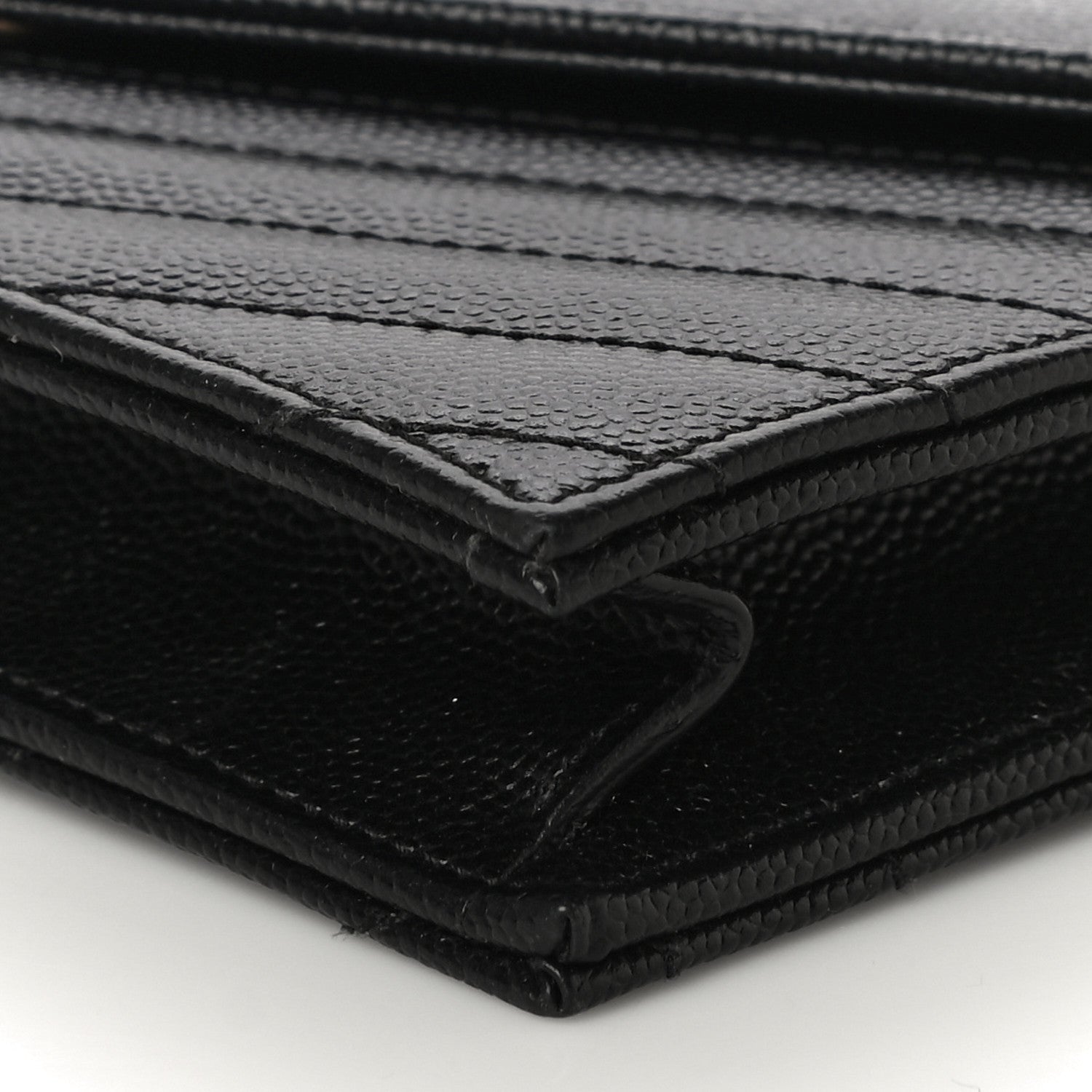 Saint Laurent Grain De Poudre Matelasse Chevron Monogram Envelope Chain Wallet Black 9 of 10