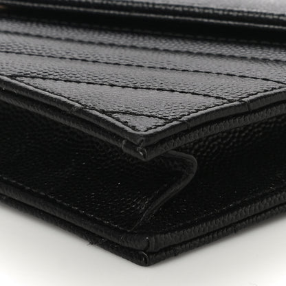 Saint Laurent Grain De Poudre Matelasse Chevron Monogram Envelope Chain Wallet Black 9 of 10
