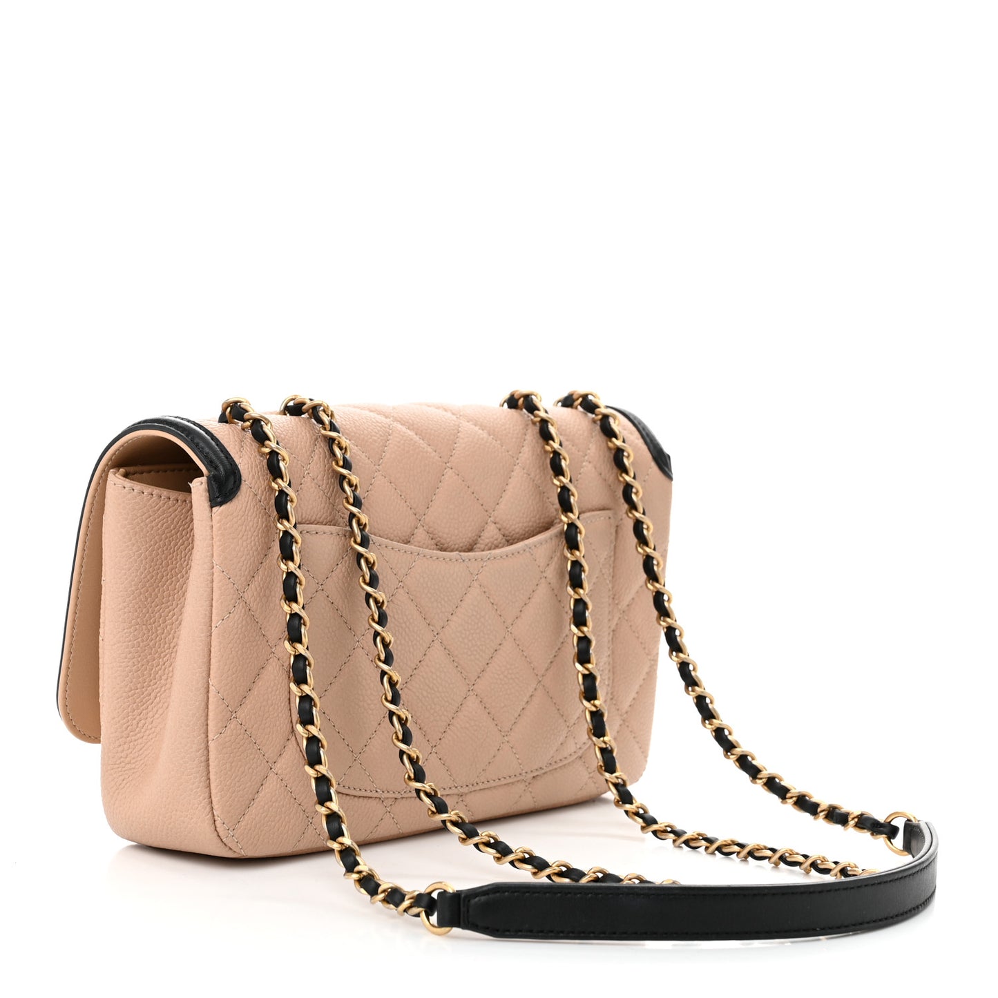Caviar Quilted Small CC Filigree Flap Beige Black