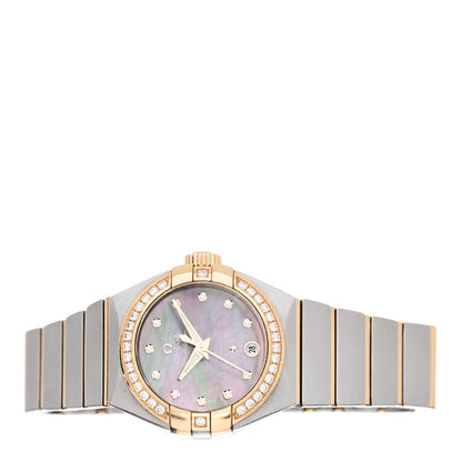 Omega Stainless Steel 18K Yellow Gold Diamond Bezel Black Mother of Pearl 27mm Constellation Co-Axial Tahiti Automatic Watch 123.25.27.20.57.007 2 of 4