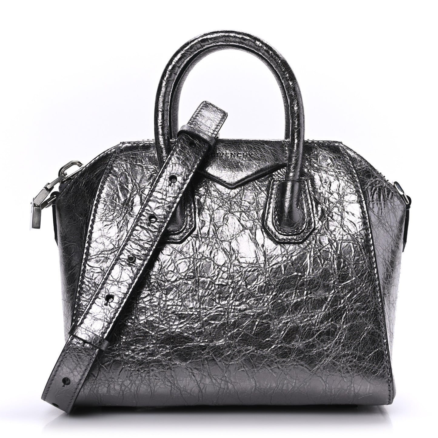 Laminated Lambskin Mini Antigona Silvery Grey