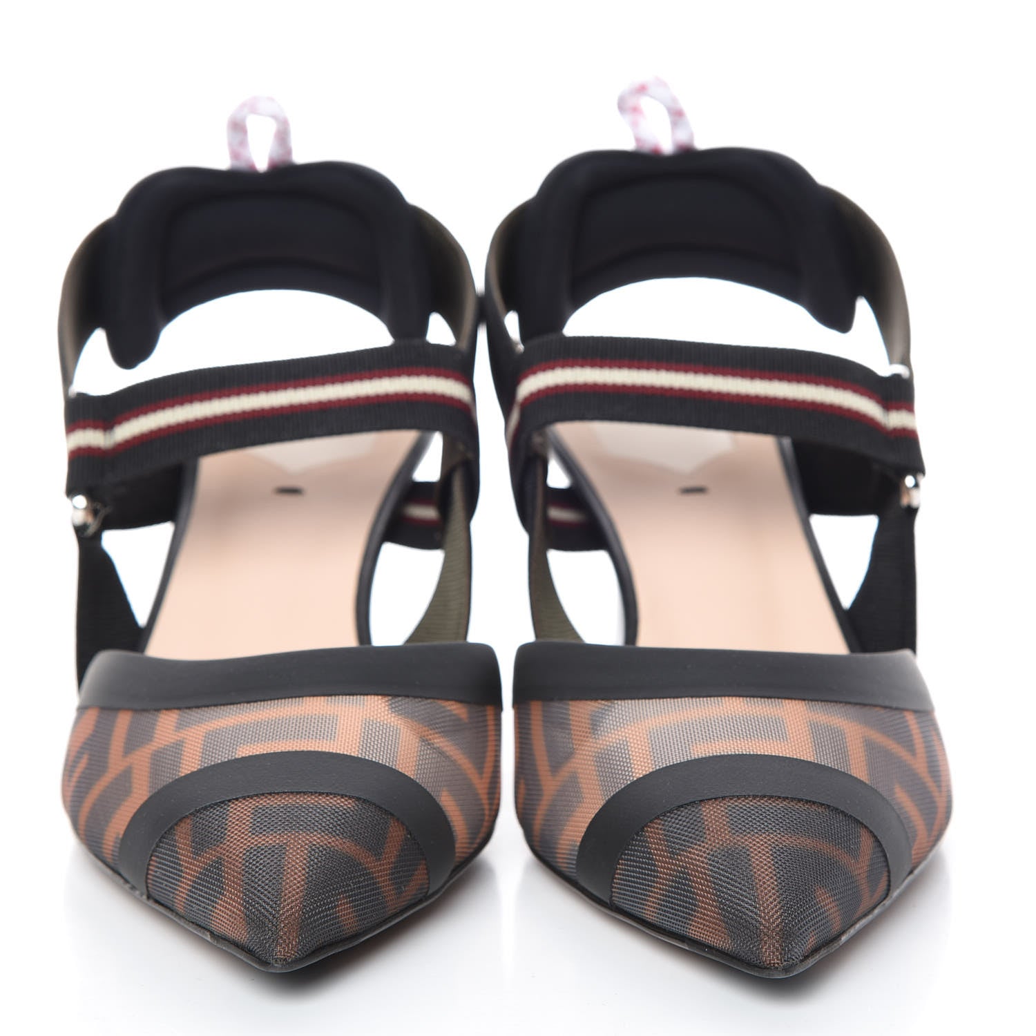 Fendi Technical Mesh FF Colibri 55mm Slingback Pumps 39 Tobacco Moro Bordeaux Black Militare 2 of 8
