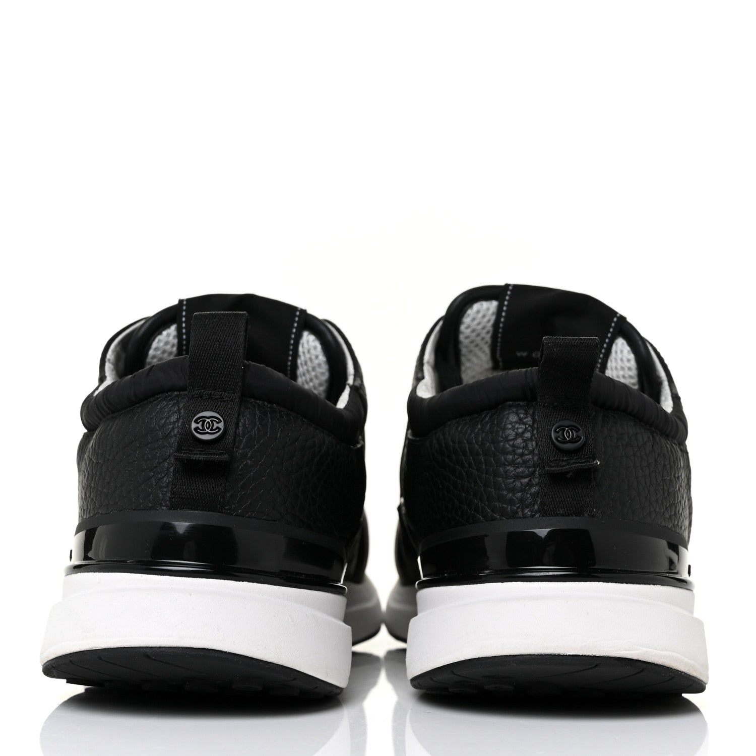 Chanel Calfskin Mesh Suede Mens CC Sneakers 43 Black White 5 of 9