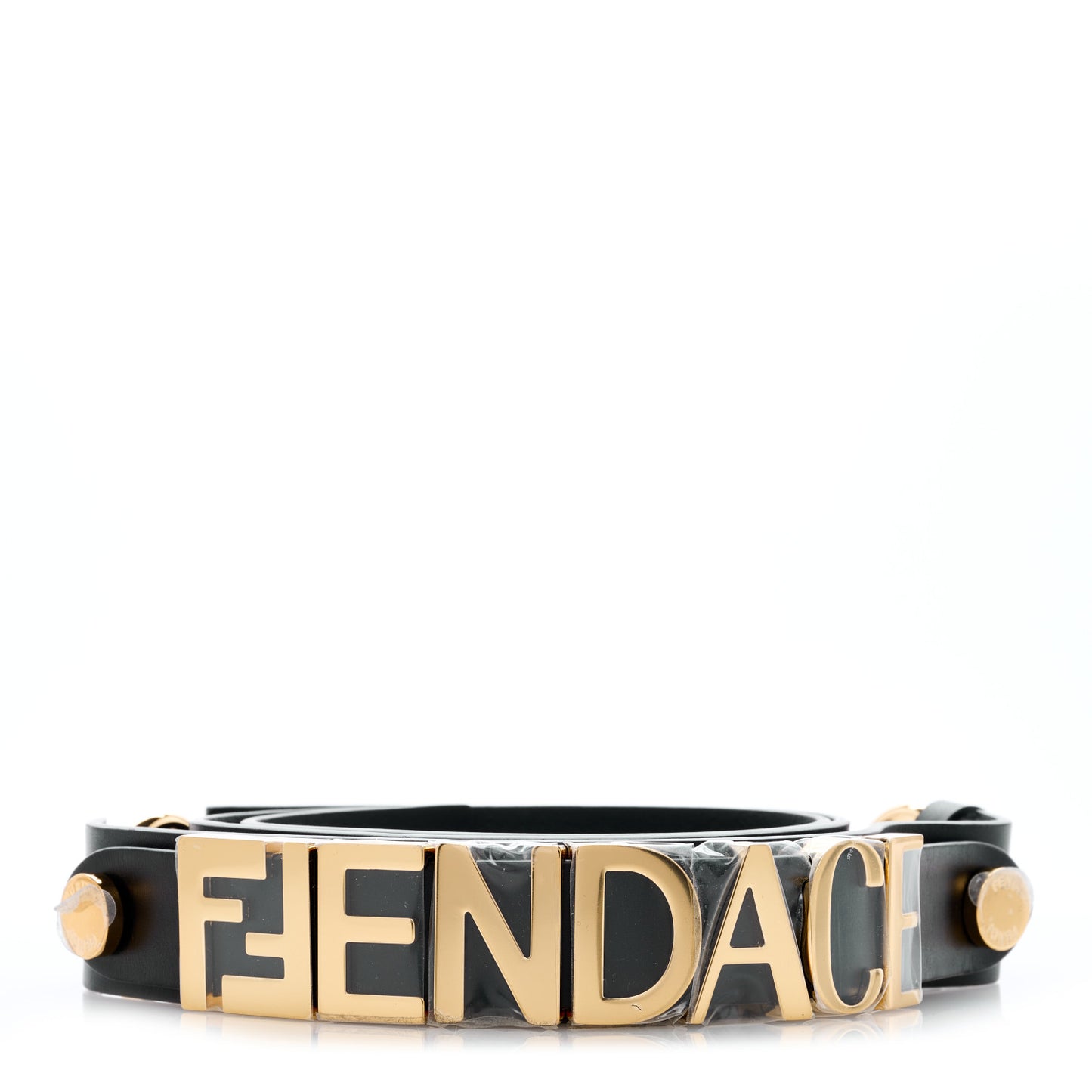 X FENDI Calfskin Fendace Logo Belt 100 40 Black