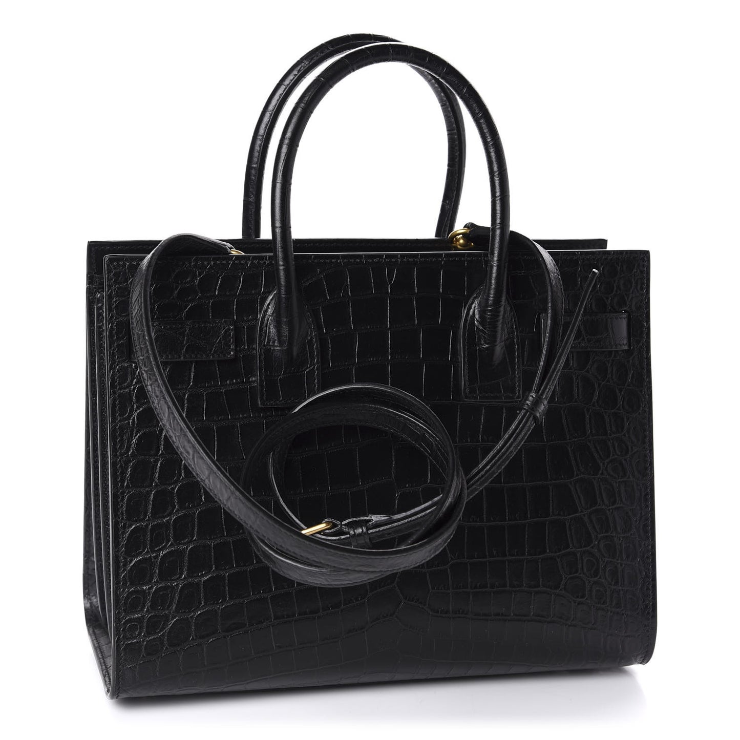 Calfskin Crocodile Embossed Baby Sac De Jour Black