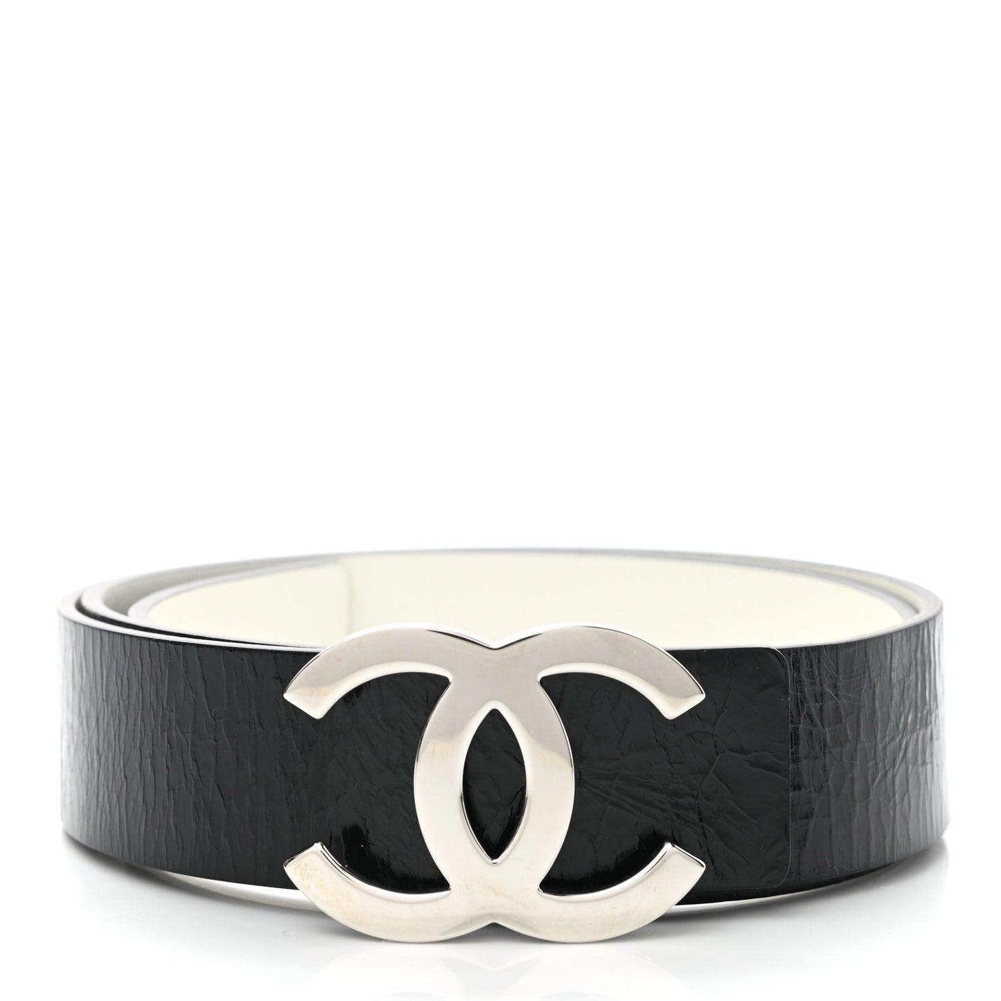 Patent Calfskin CC Reversible Belt 95 Black White