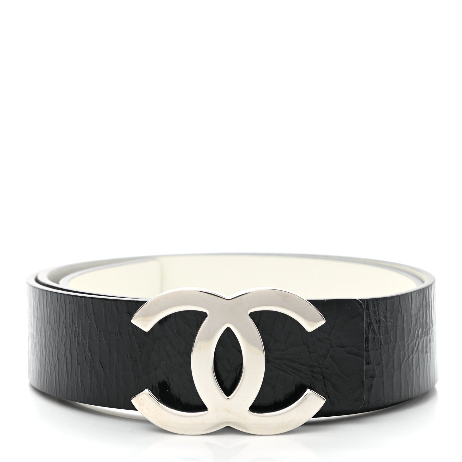 Chanel Patent Calfskin CC Reversible Belt 95 Black White 2 of 10