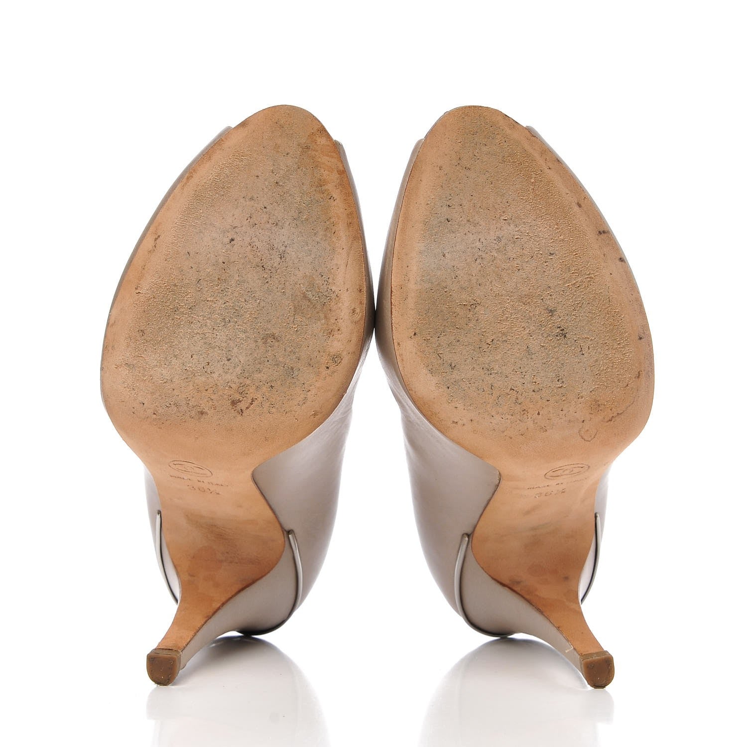 Chanel Metallic Calfskin CC Peep Toe Pumps 36.5 Beige 7 of 10