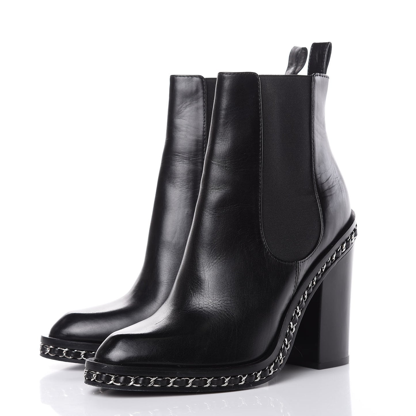 Calfskin Chain Around Elastic Boots 39 Black