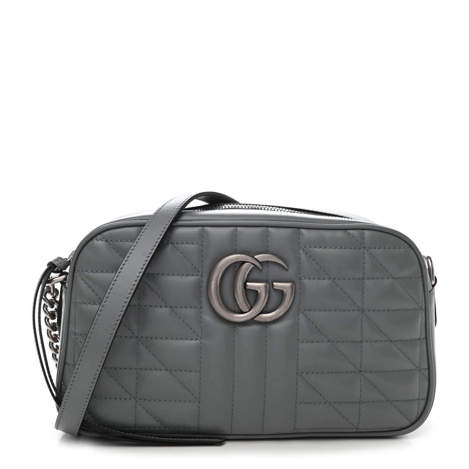 Gucci Calfskin Matelasse Aria Small GG Marmont Chain Shoulder Bag Deep Grey 1 of 10