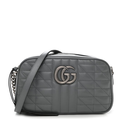 Gucci Calfskin Matelasse Aria Small GG Marmont Chain Shoulder Bag Deep Grey 1 of 10