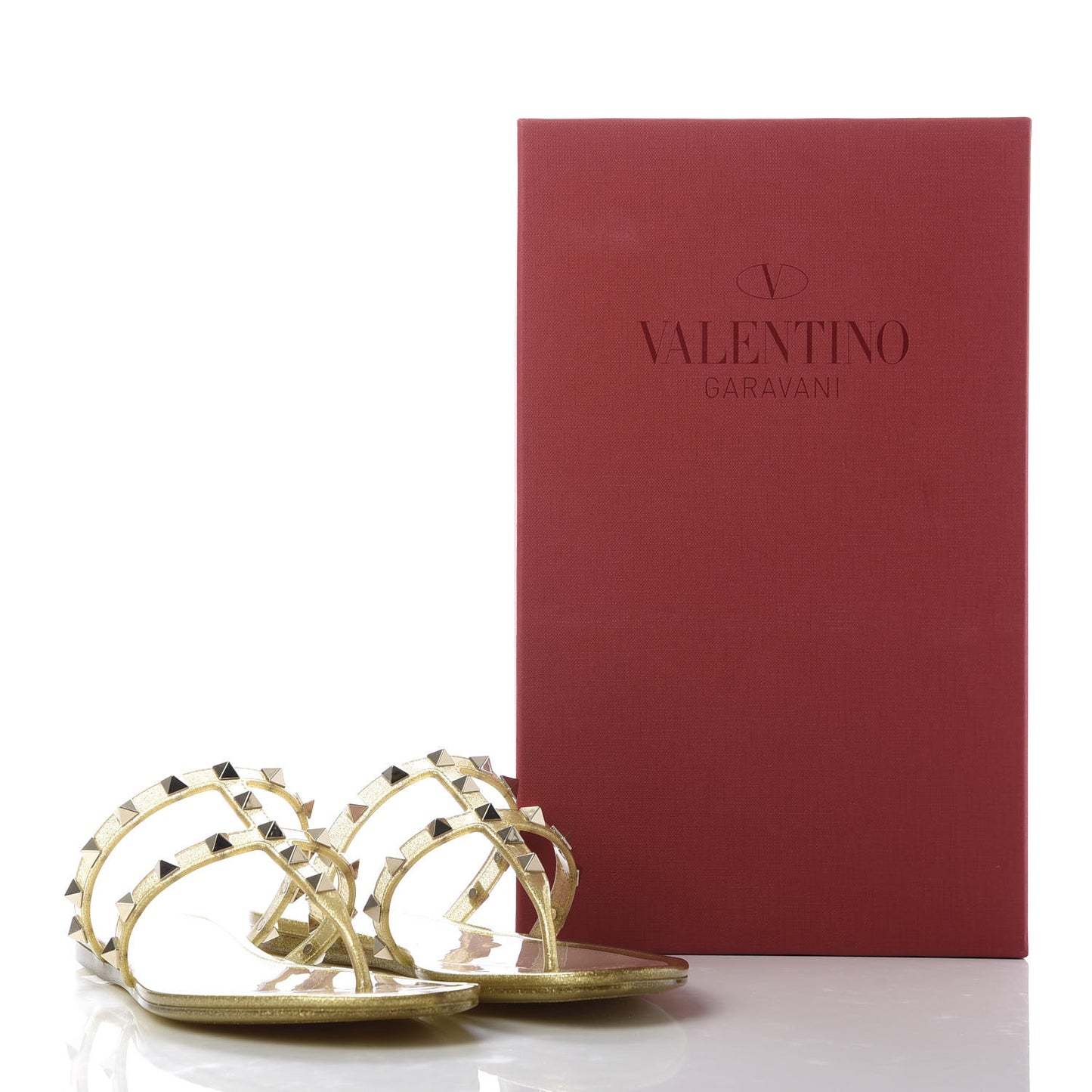 PVC Jelly Glitter Rockstud Caged Flat Thong Sandals 37 Oro