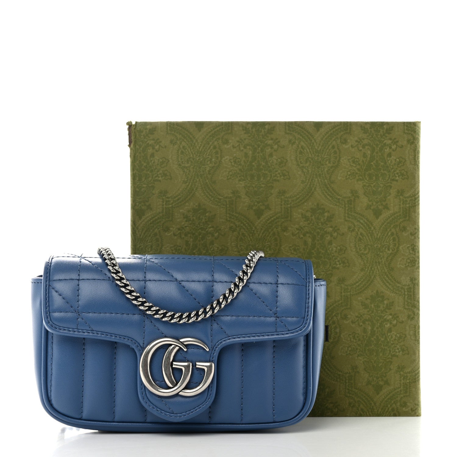 Gucci Calfskin Matelasse Aria Super Mini GG Marmont Shoulder Bag Clear Blue 11 of 11