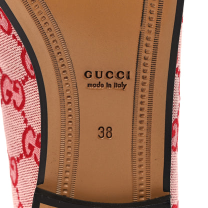 Gucci Canvas GG Monogram Horsebit Womens Jordaan Loafers 38 Gardenia Hibiscus Red 6 of 9