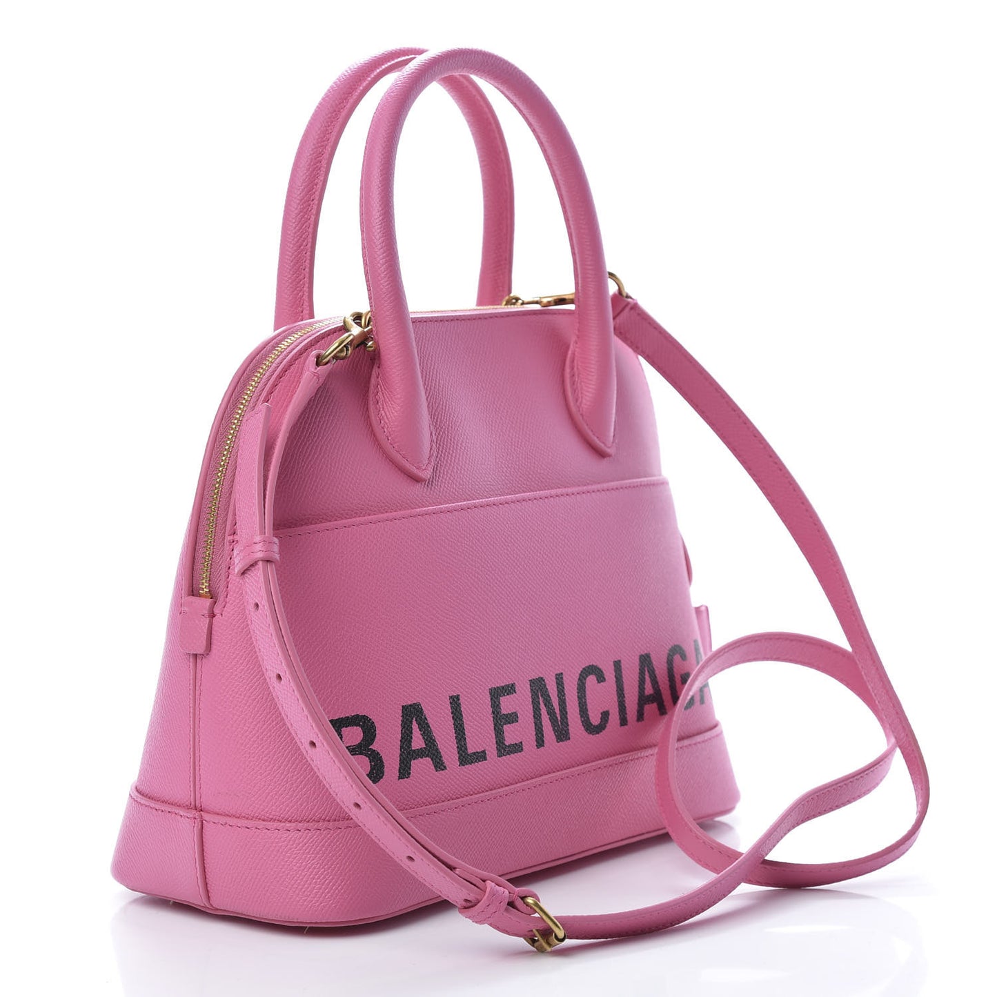 Signature Grained Calfskin S Ville Top Handle Bag Rose Bubblegum Black