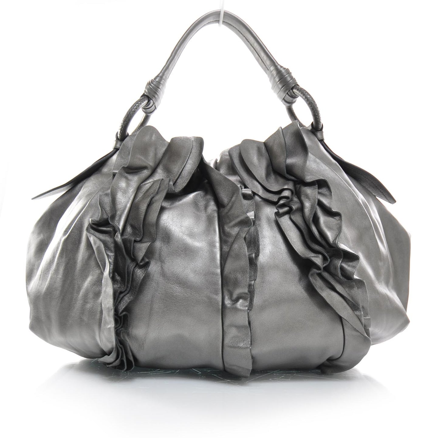 Nappa Ruffle Hobo Silver