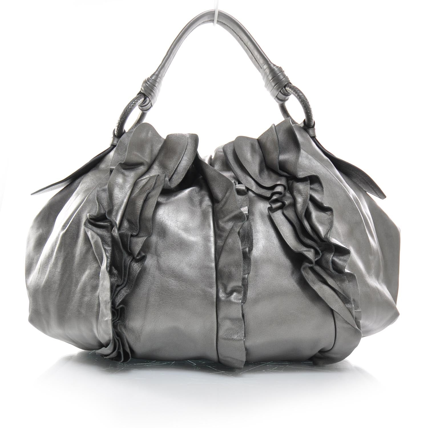 Prada Nappa Ruffle Hobo Silver 1 of 9