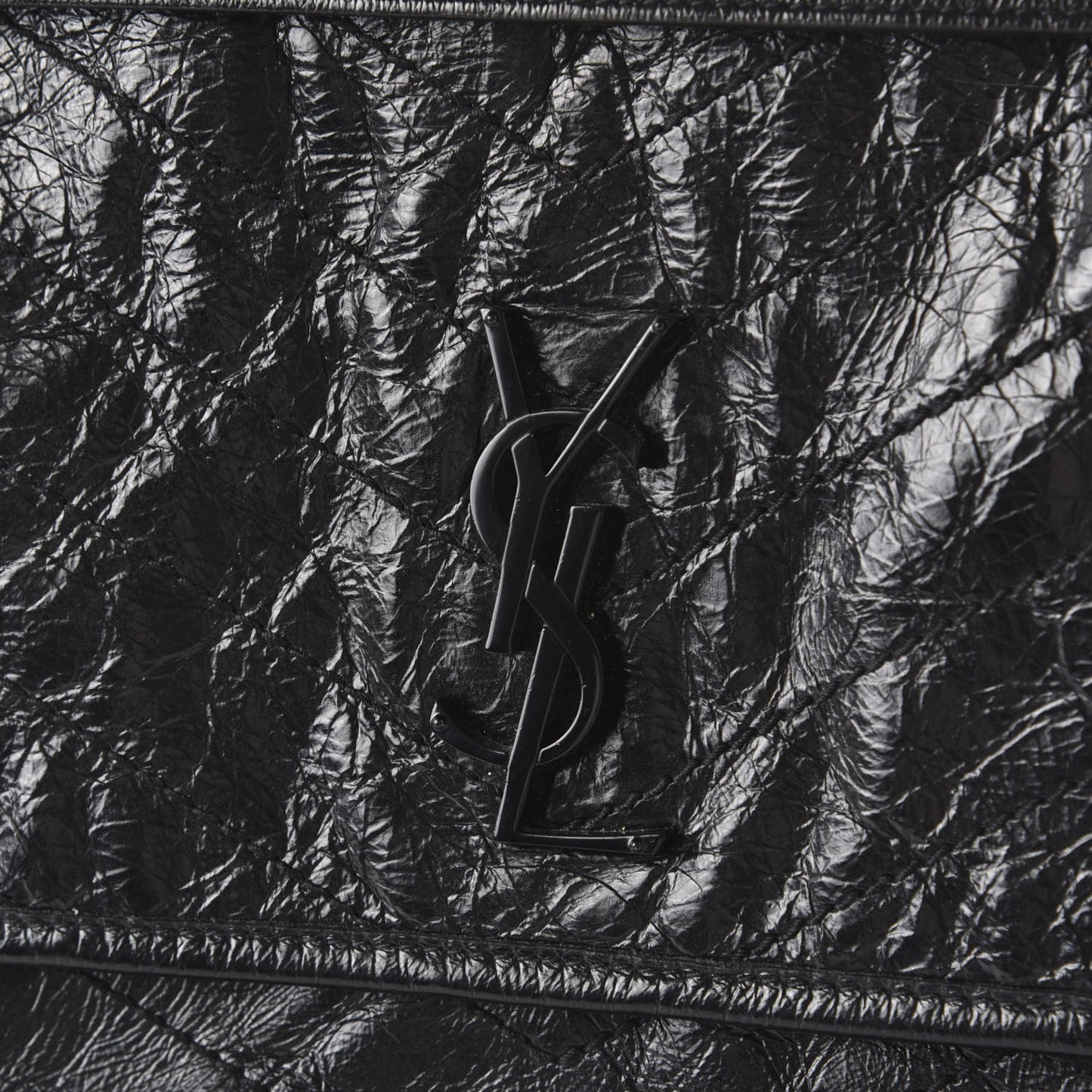 Crinkled Calfskin Matelasse Monogram Medium Niki Chain Satchel Black