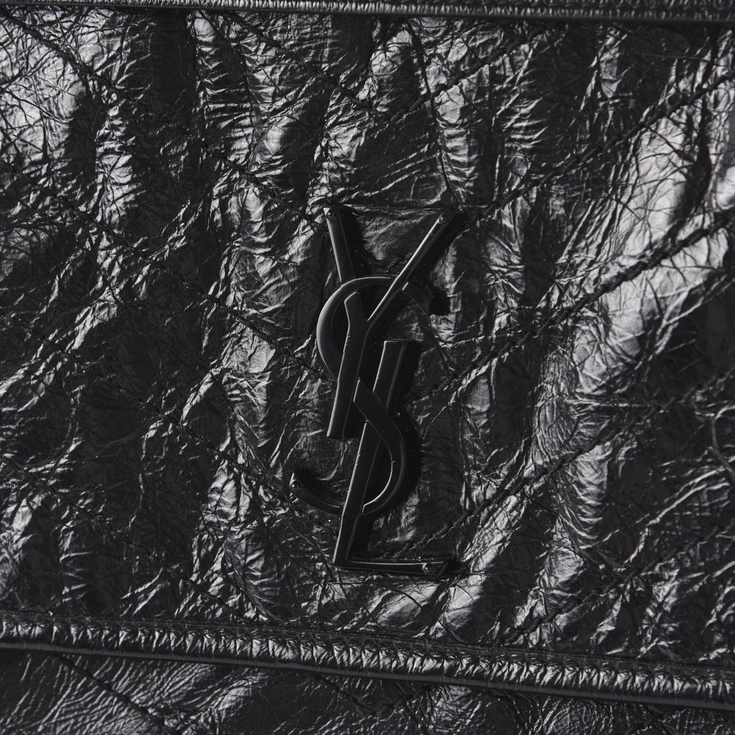 Saint Laurent Crinkled Calfskin Matelasse Monogram Medium Niki Chain Satchel Black 11 of 13