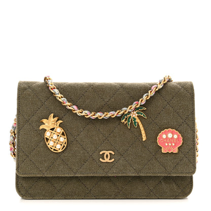 Chanel Canvas Quilted Coco Cuba Charms Wallet On Chain WOC Khaki 1 of 11