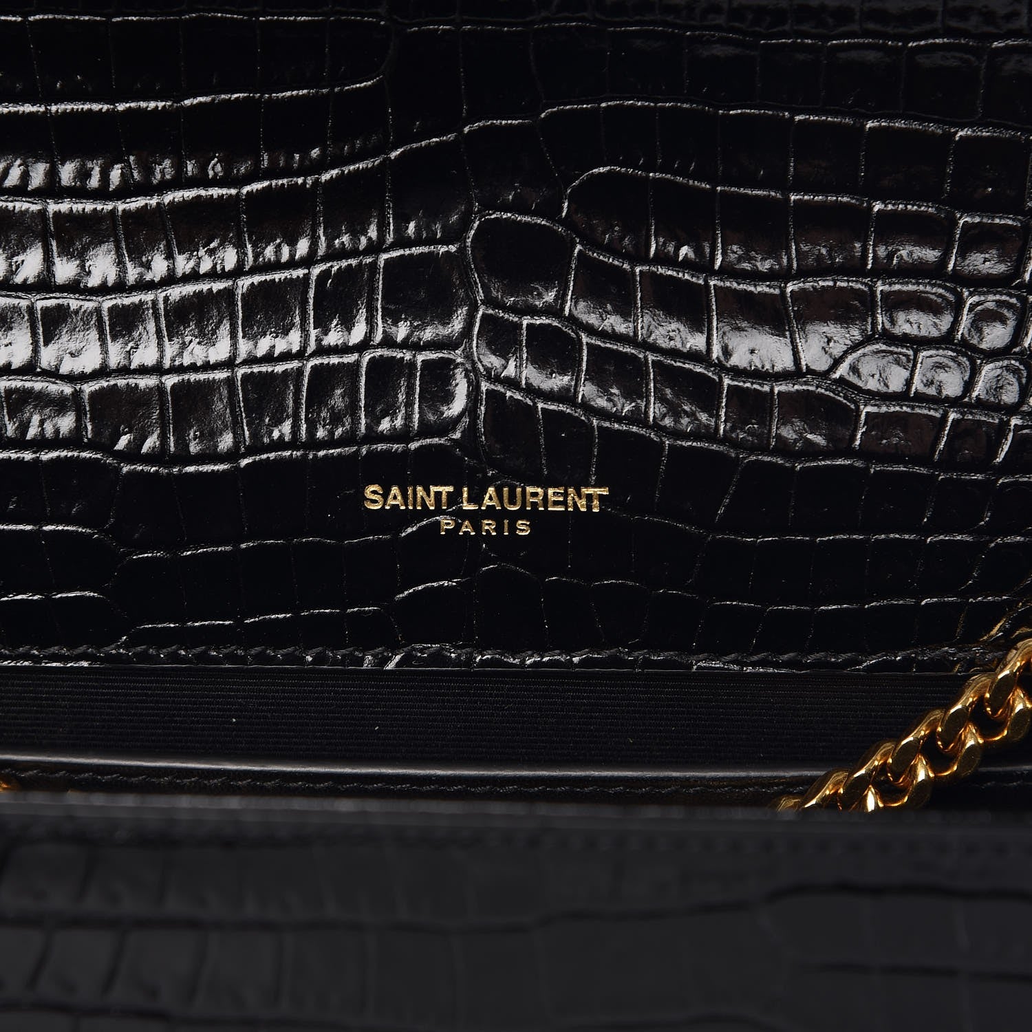 Saint Laurent Calfskin Crocodile Embossed Medium Classic Monogram Kate Tassel Satchel Black 6 of 9