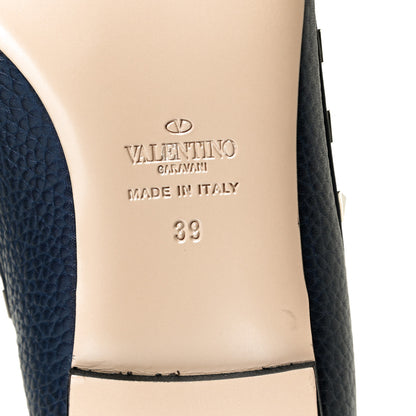 Valentino Garavani Pebbled Calfskin Rockstud Cage Ballerina Flats 39 Dark Blue 4 of 4