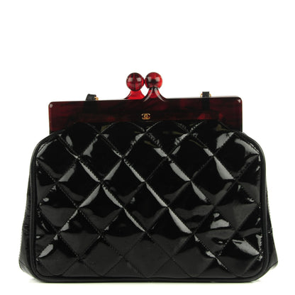 Chanel Patent Quilted Bijoux Chain Kiss Lock Frame Evening Bag Black 1 of 7