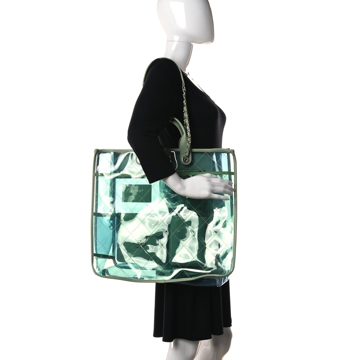 Lambskin PVC Quilted Large Coco Splash Shopping Bag Blue Green
