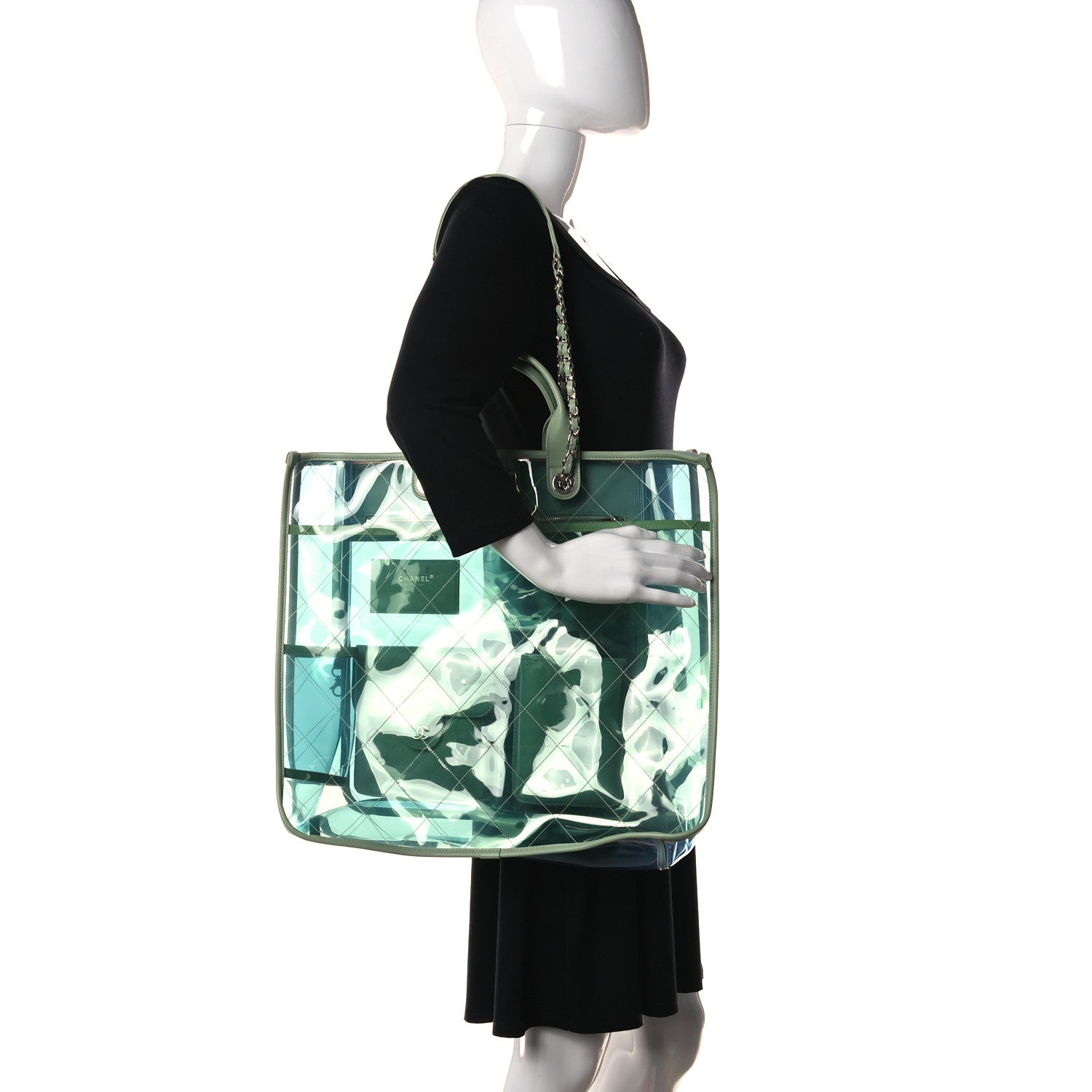 Chanel Lambskin PVC Quilted Large Coco Splash Shopping Bag Blue Green 2 of 11