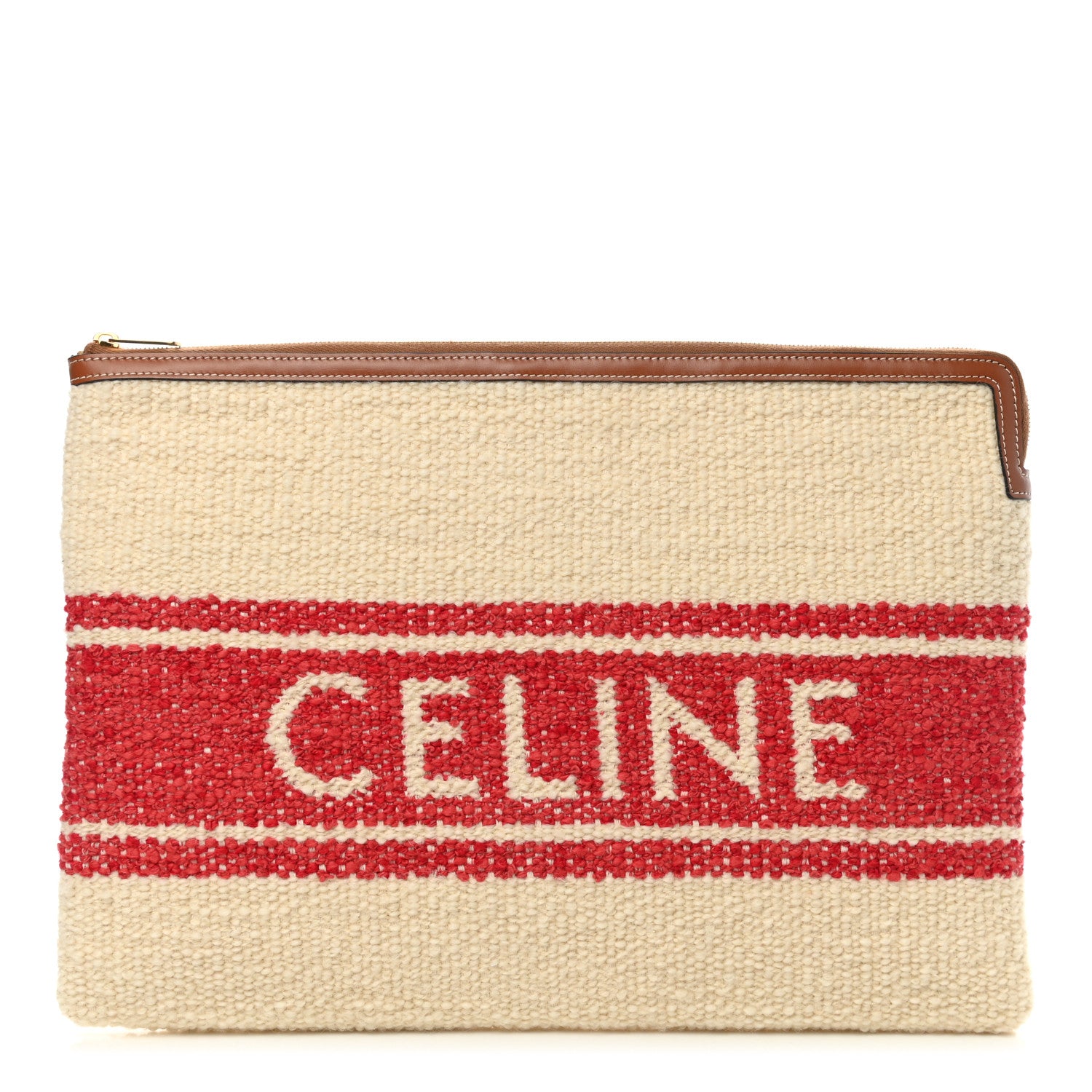 Celine Calfskin Large Plein Soleil Pouch White Red 1 of 7