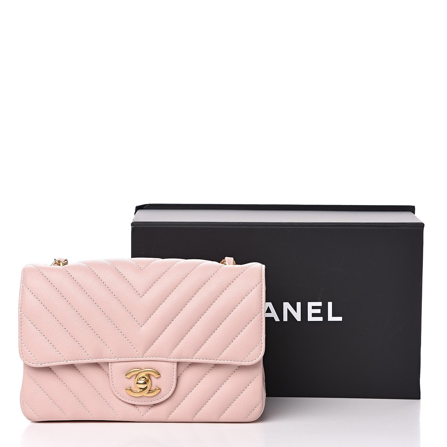 Chanel Calfskin Chevron Quilted Mini Rectangular Flap Light Pink 12 of 12