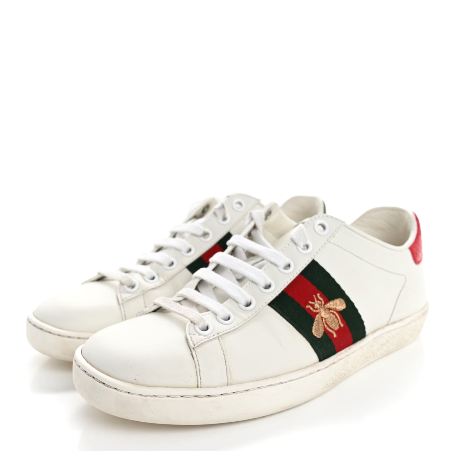 Calfskin Ayers Bee Embroidered Womens Ace Sneakers 36 White Green