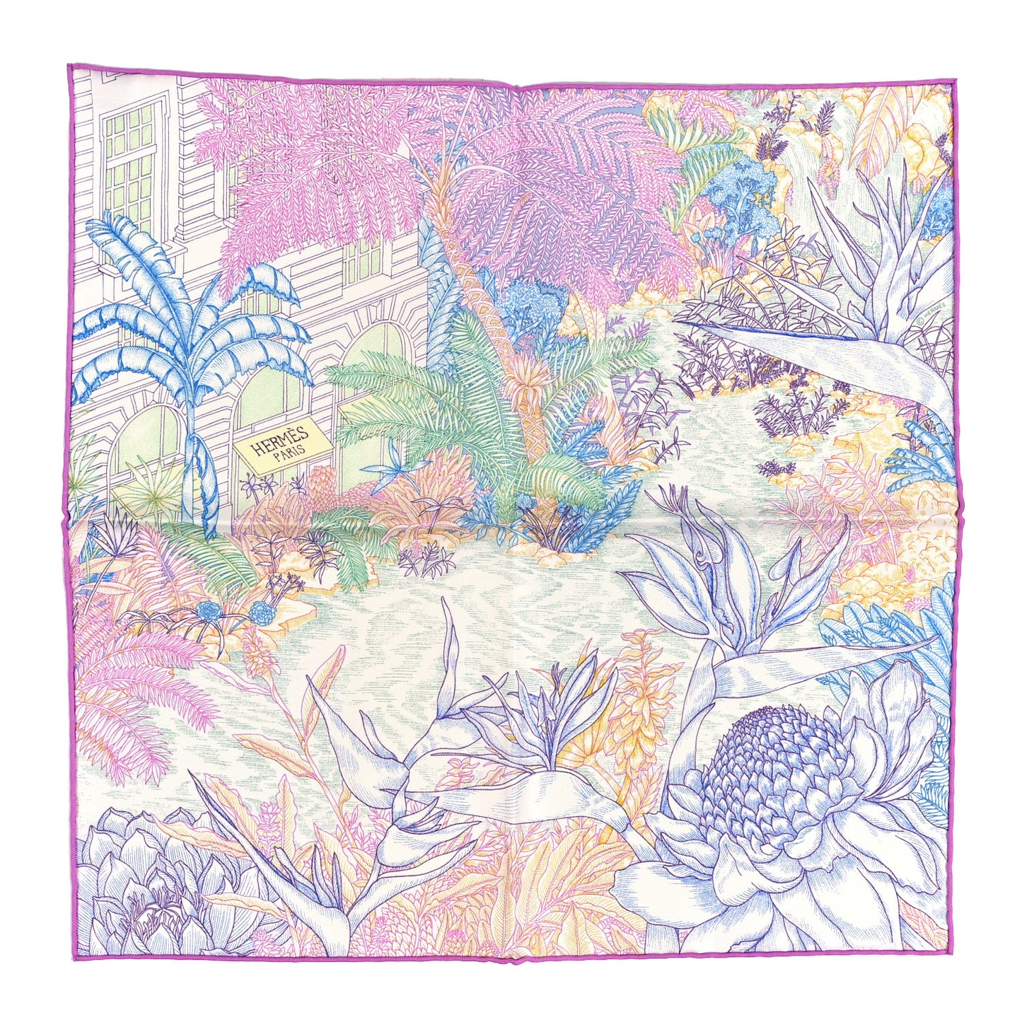 Silk Twill Faubourg Tropical Square 45 Rose Bleu Vert
