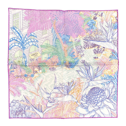 Hermes Silk Twill Faubourg Tropical Square 45 Rose Bleu Vert 1 of 4
