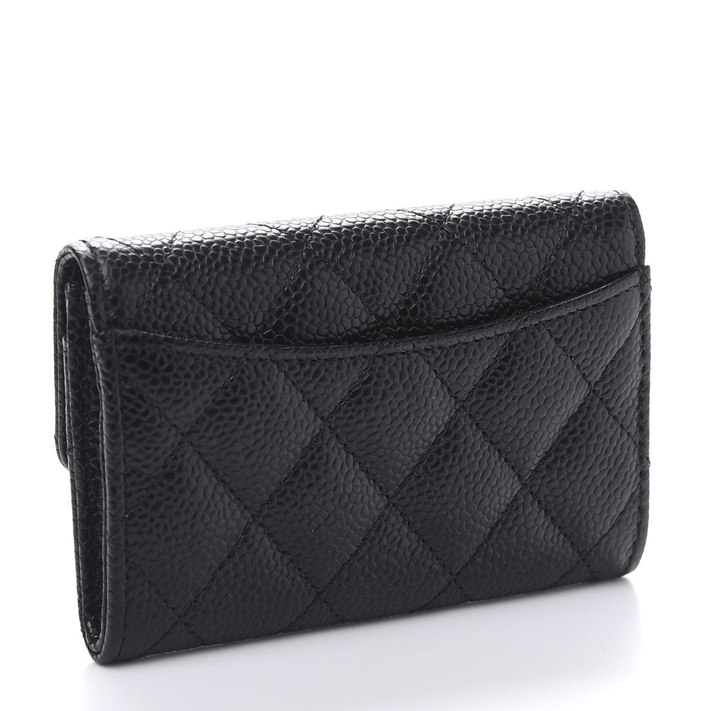 Caviar Quilted Flap Card Holder Wallet Black