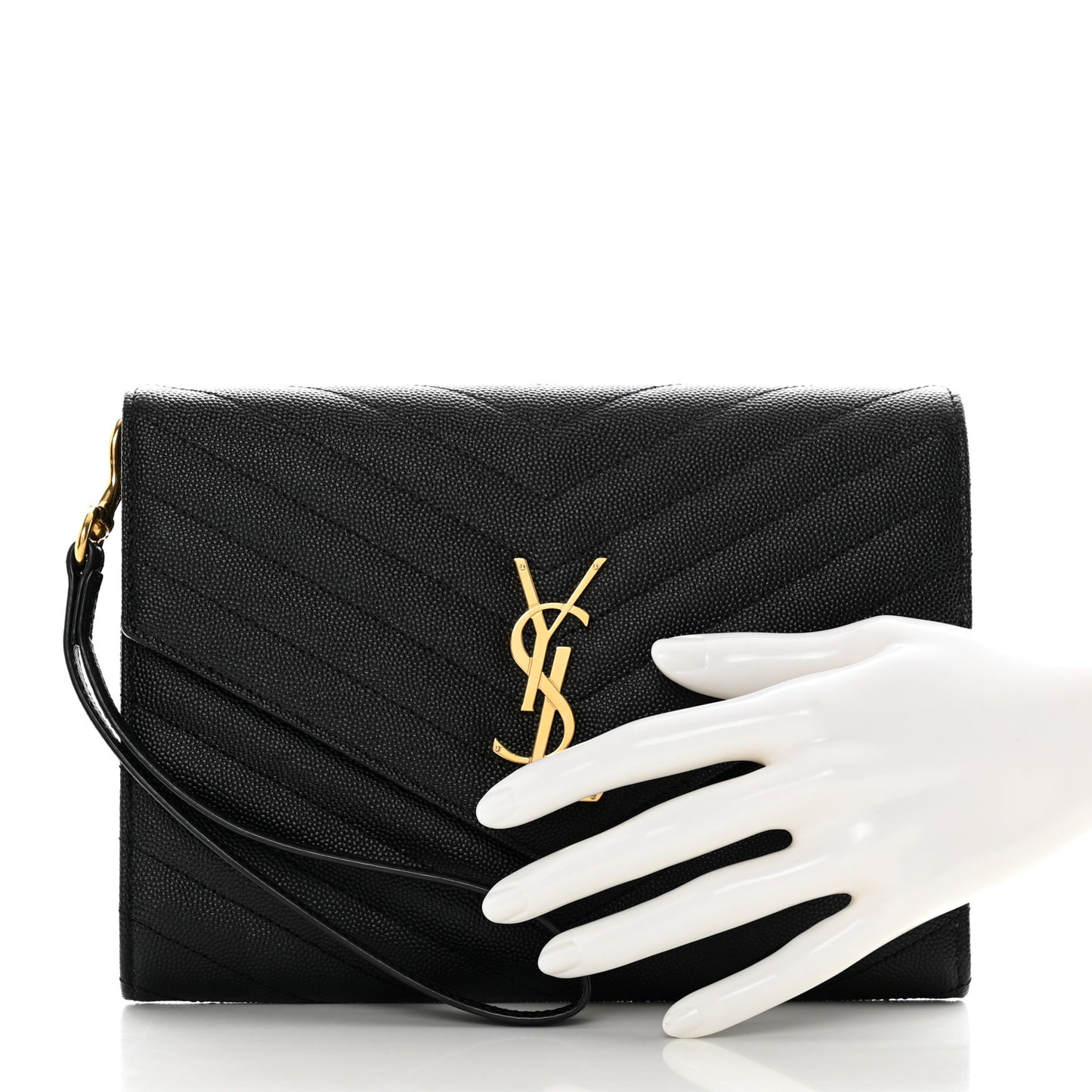Grain De Poudre Matelasse Chevron Monogram Envelope Clutch Black