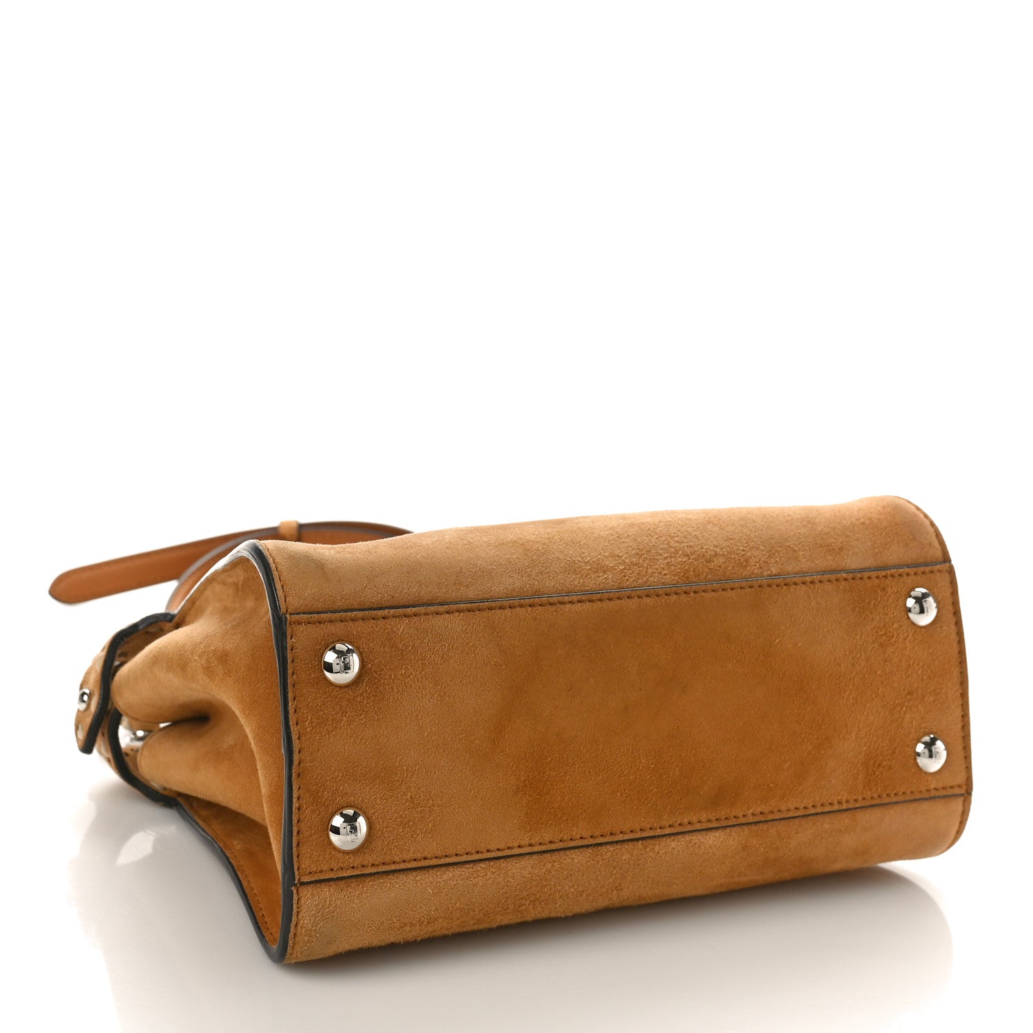 Fendi Suede Macro Stitchings Mini Peekaboo Iconic Satchel Marrone 4 of 14